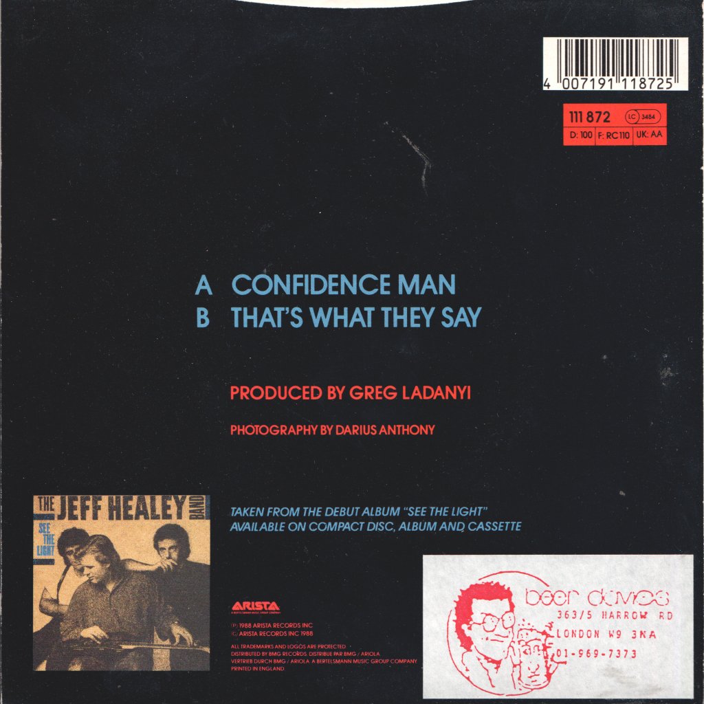 Jeff Healey Band - Confidence Man - 7 Inch