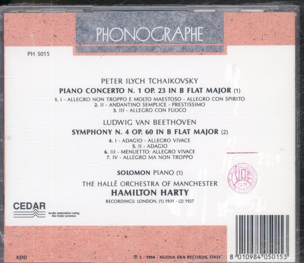 Hamilton Harty, Halle Orchestra Of Manchester - Tchaikovsky - Piano Concerto No1 Op23 - Cd