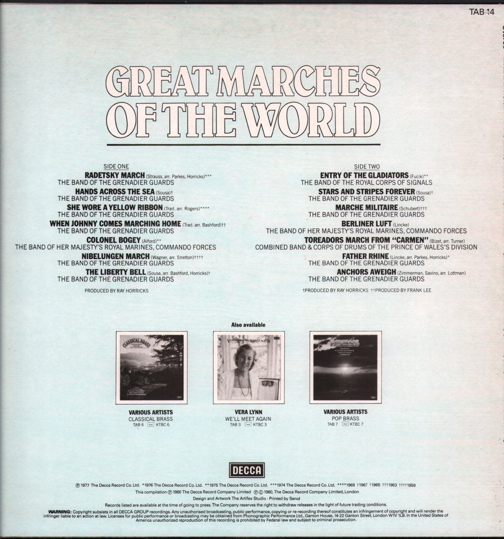 Band Of The Grenadier Guards - Great Marches Of The World - Lp
