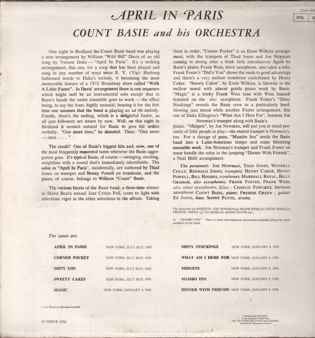 Count Basie Orchestra - April In Paris - Lp