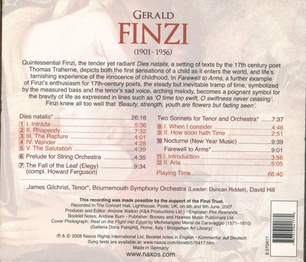 James Gilchrist, Bournemouth Symphony Orchestra - Finzi - Dies Natalis • Farewell To Arms • Two Sonnets - Cd