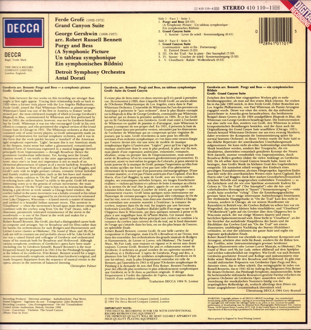 Grofe / Gershwin - Grand Canyon Suite / Porgy And Bess - Lp
