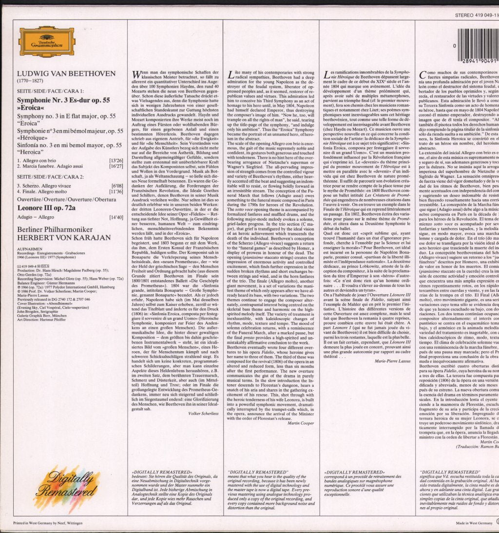 Herbert Von Karajan / Berlin Philharmonic Orchestra - Ludwig van Beethoven - Symphony No. 3 "Eroica" / Overture - "Leonore III" - Lp