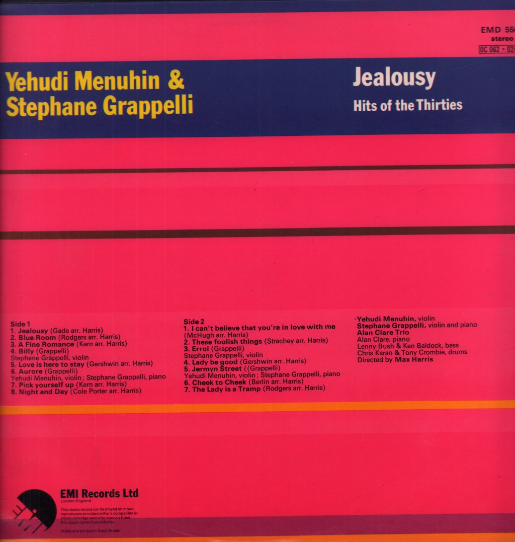 Yehudi Menuhin And Stephane Grappelli - Jealousy Hits Of The Thirties - Lp