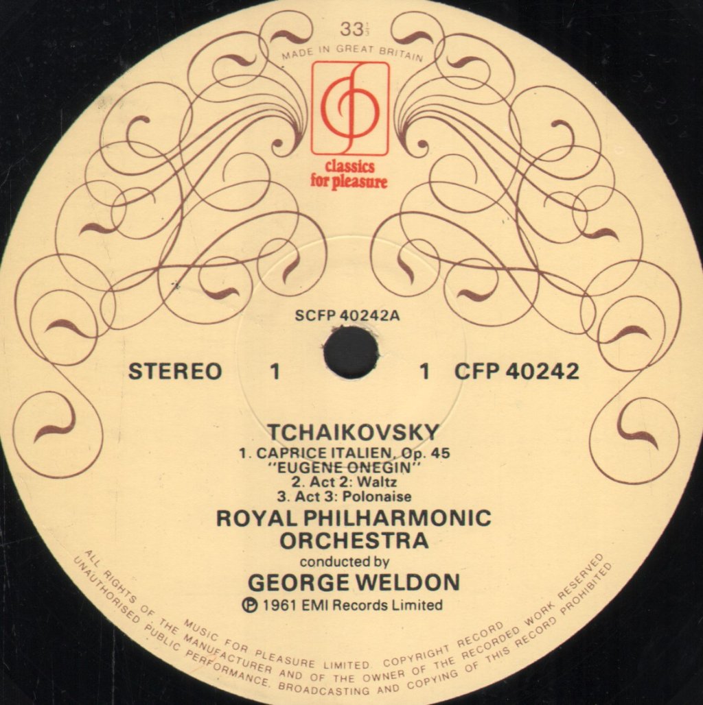Royal Philharmonic Orchestra / Philharmonia Orchestra / George Weldon / Pierino Gamba / Paul Kletzki - Tchaikovsky - Capriccio Italien / Eugene Onegin: Waltz & Polonaise - Lp