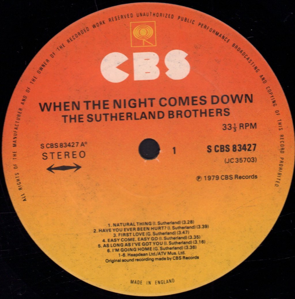 Sutherland Brothers - When The Night Comes Down - Lp