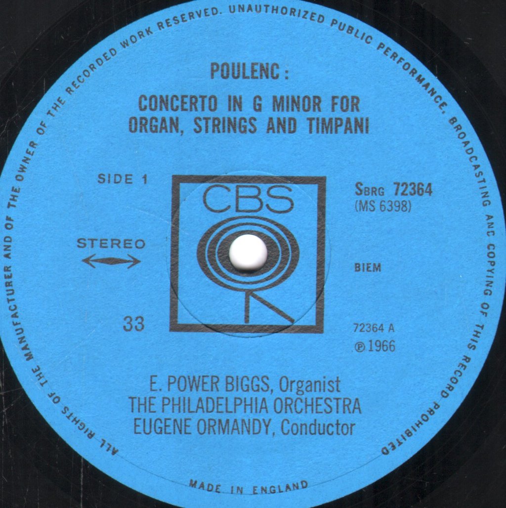 Leonard Bernstein / E. Power Biggs / Eugene Ormandy - Music For Organ And Orchestra - Lp