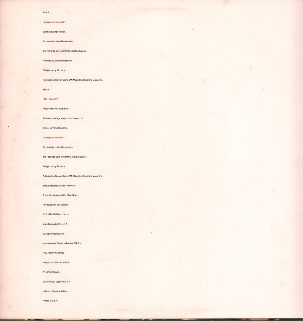 Pet Shop Boys - Actually / Always On My Mind - Double Lp