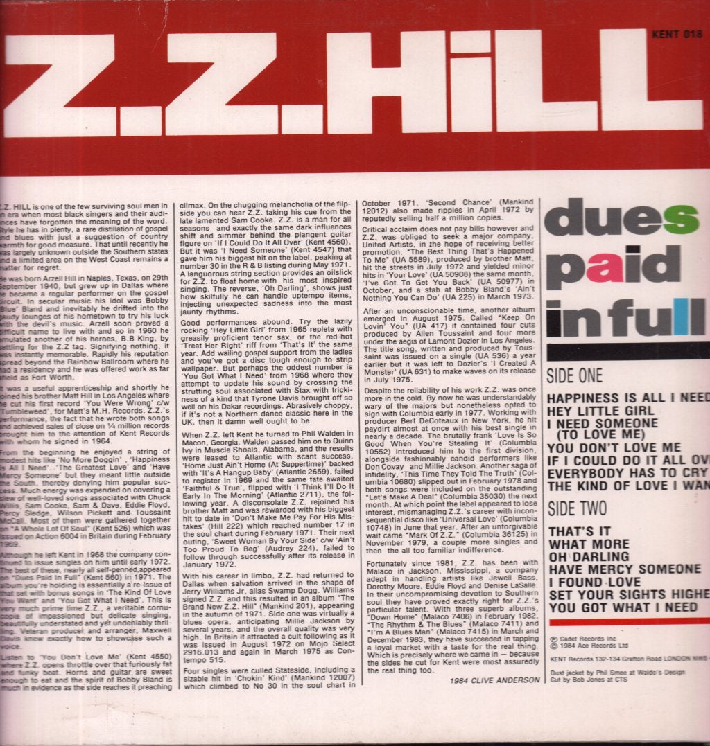 Z.Z. Hill - Dues Paid In Full - Lp