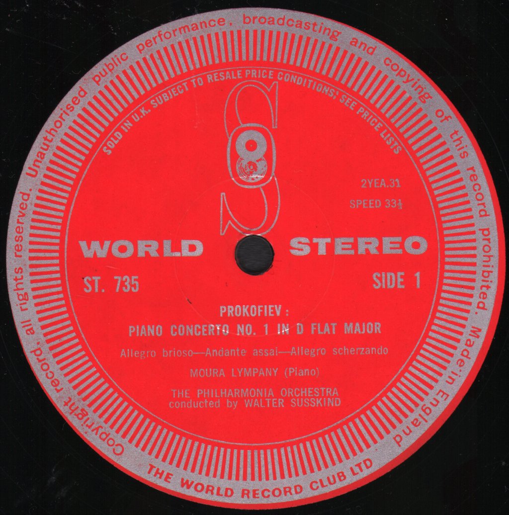 Moura Lympany / Philharmonia Orchestra / Walter Susskind - Prokofieff - Piano Concertos / No. 1 In D Flat Major, Op. 10 / No. 3 In C Minor, Op. 26 - Lp