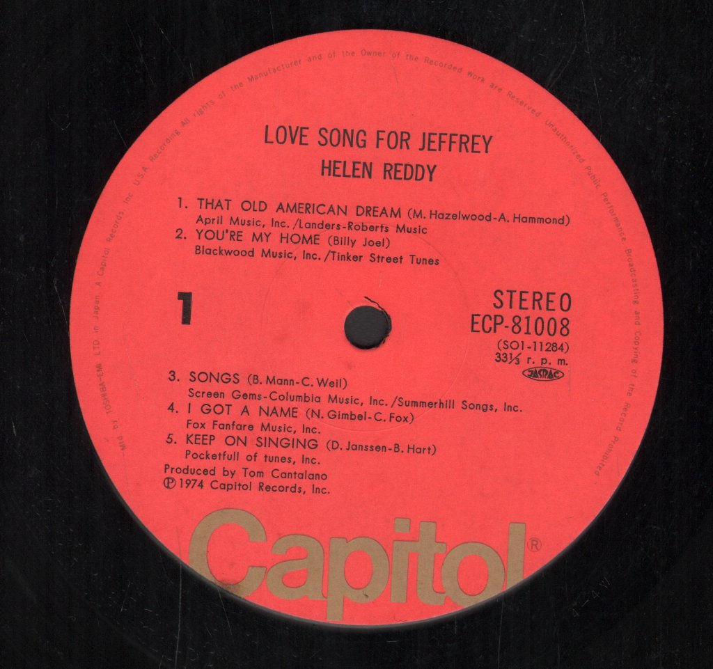 Helen Reddy - Love Song For Jeffrey - Lp