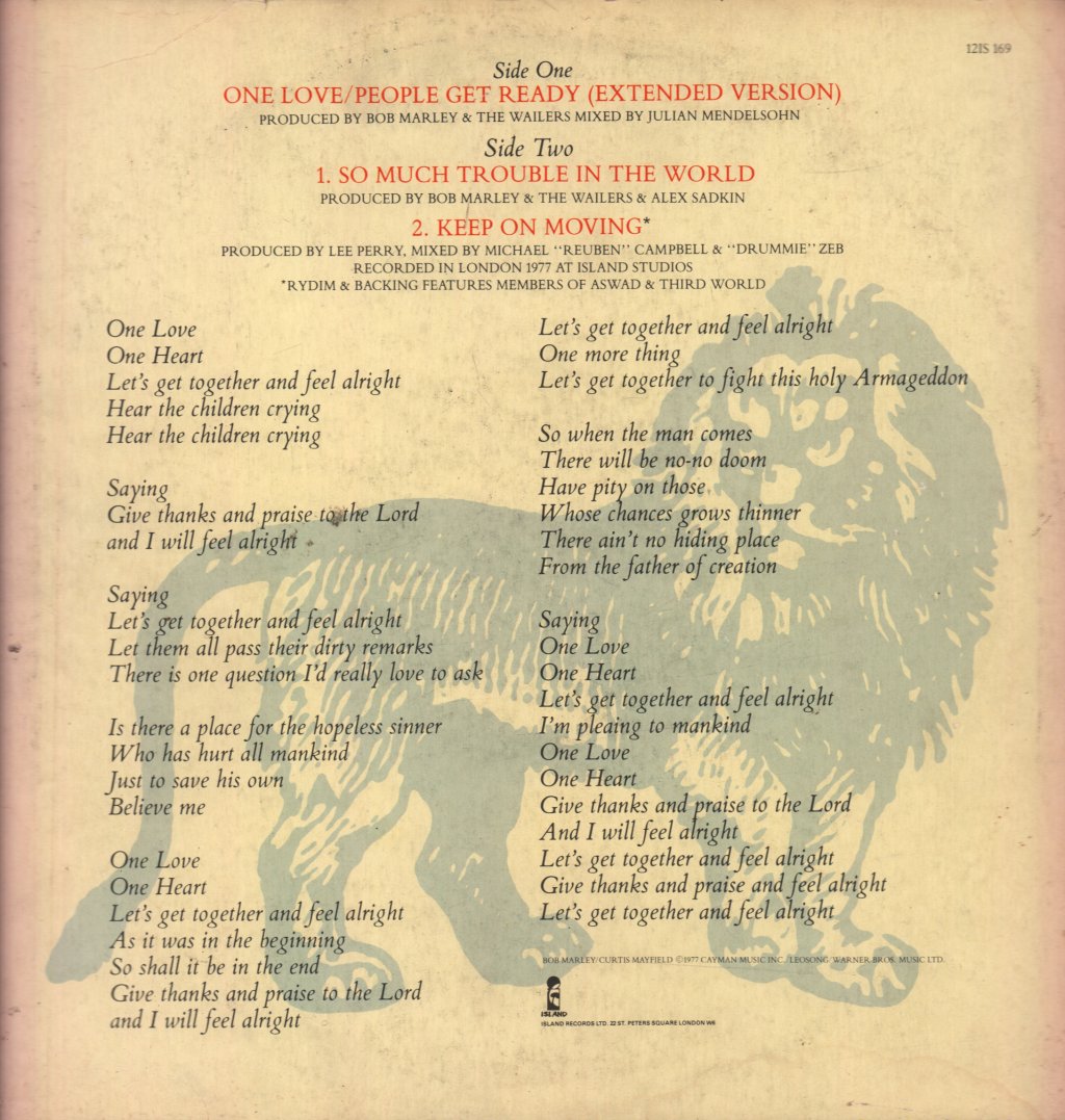 Bob Marley And The Wailers - One Love - 12 Inch