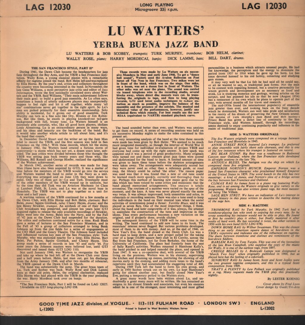 Lu Watters And The Yerba Buena Jazz Band - San Francisco Style Vol. 2 - Lp