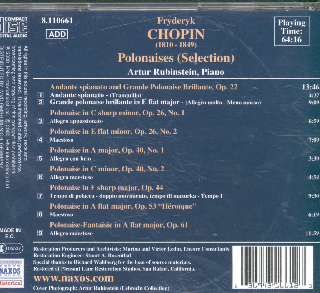 Arthur Rubinstein - Chopin - Polonaises (Selection) - Cd