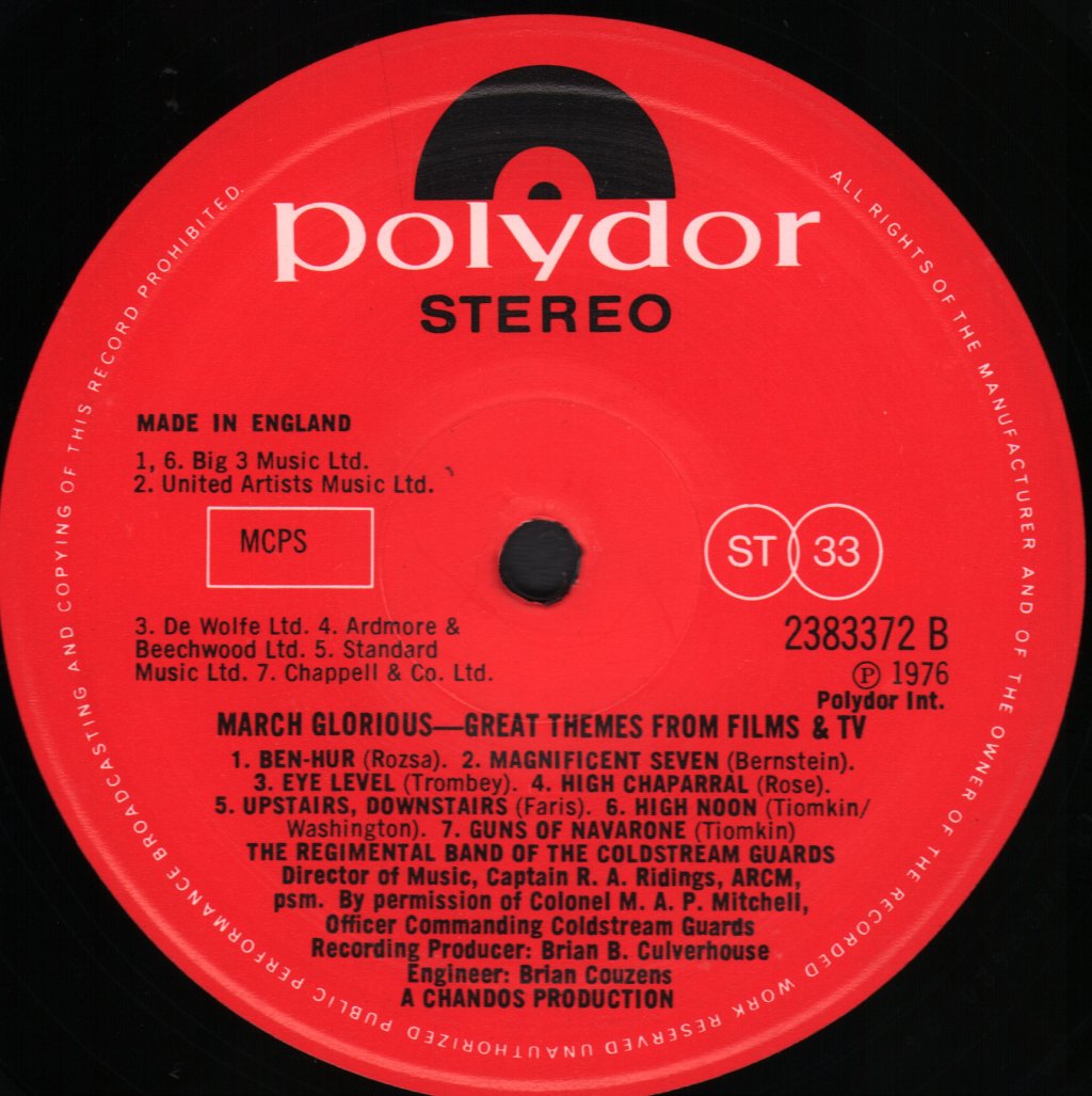 Regimental Band Of The Coldstream Guards - March Glorious - Great Themes From Films & TV - Lp