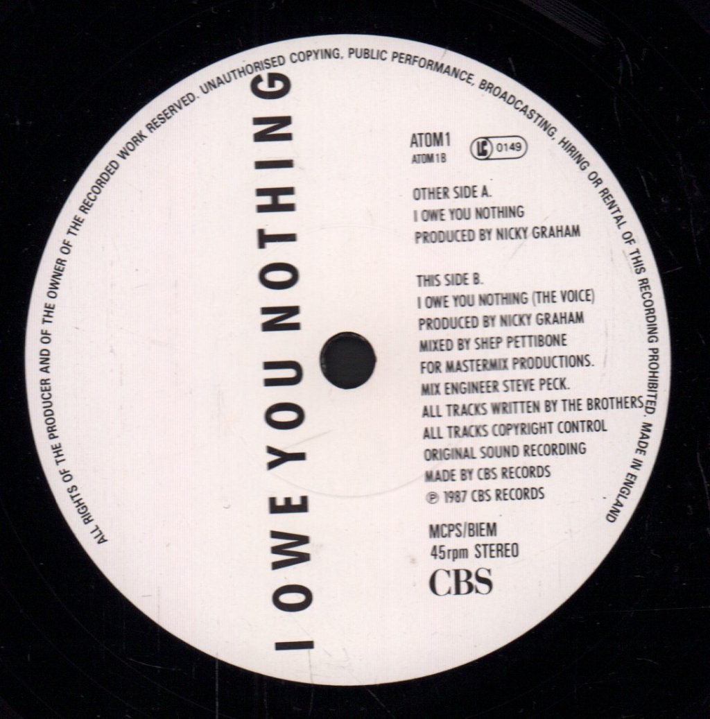 Bros - I Owe You Nothing - 7 Inch