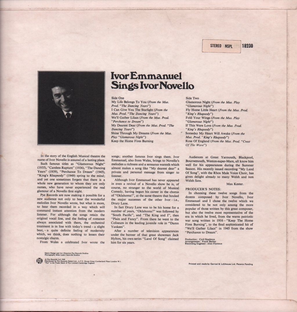 Ivor Emmanuel - sings Ivor Novello - Lp