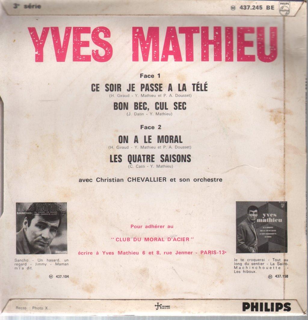 Yves Mathieu - Ce Soir Je Passe A La Télé - 7 Inch