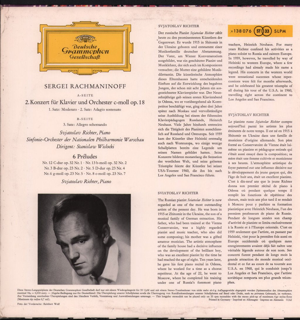 Svjatoslav Richter - Rachmaninoff - Klavierkonzert Nr.2 In C-Moll - Lp