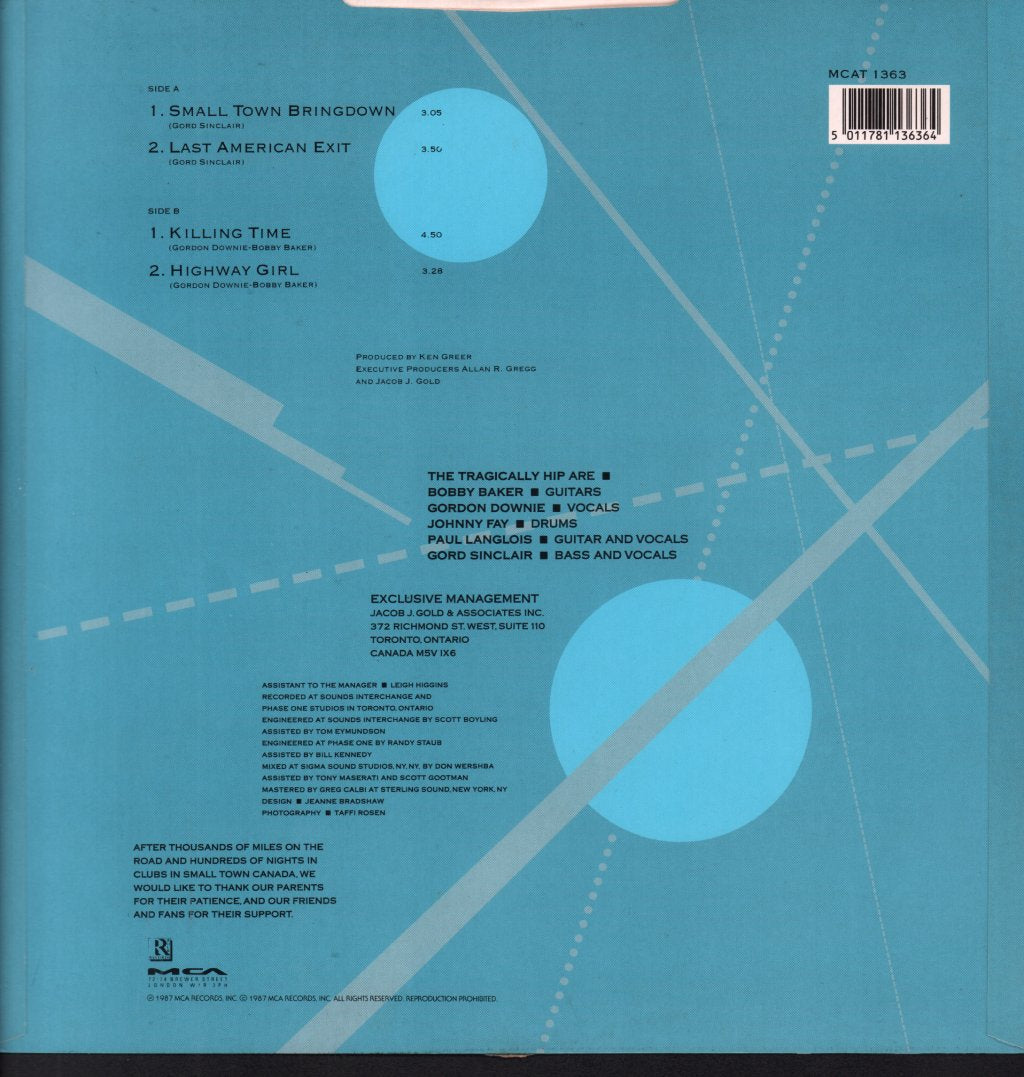 Tragically Hip - Small Town Bringdown - 12 Inch