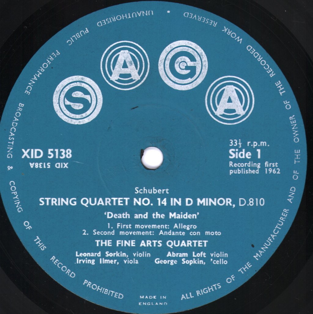 Fine Arts Quartet - Franz Schubert - String Quartet In D Minor, D.810, "Death And The Maiden" - Lp
