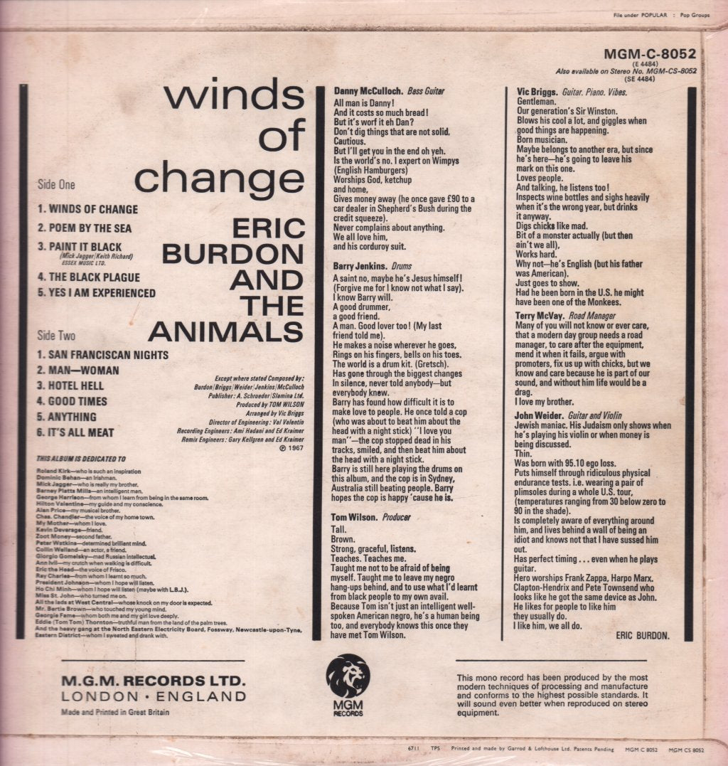 Eric Burdon And The Animals - Winds Of Change - Lp