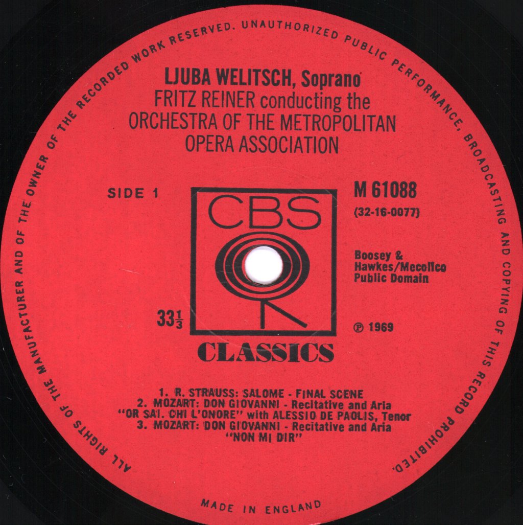 Ljuba Welitsch / Fritz Reiner / Max Rudolf - Final Scene From Salome And Other Arias - Lp
