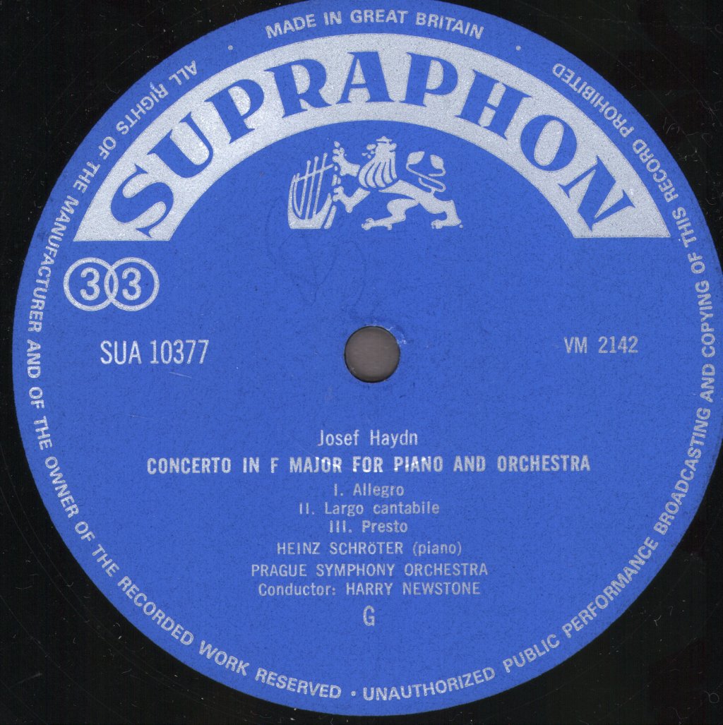 Frantisek Hantak / Heinz Schroter / Prague Symphony - Haydn - Concerto For Oboe / Concerto For Piano In F - Lp