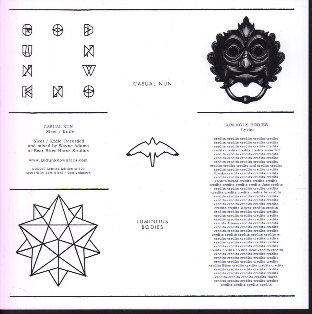 Casual Nun / Luminous Bodies - sleet/knife / lyrics - 7 Inch