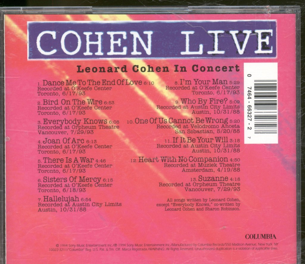 Leonard Cohen - Cohen Live (Leonard Cohen In Concert) - Cd