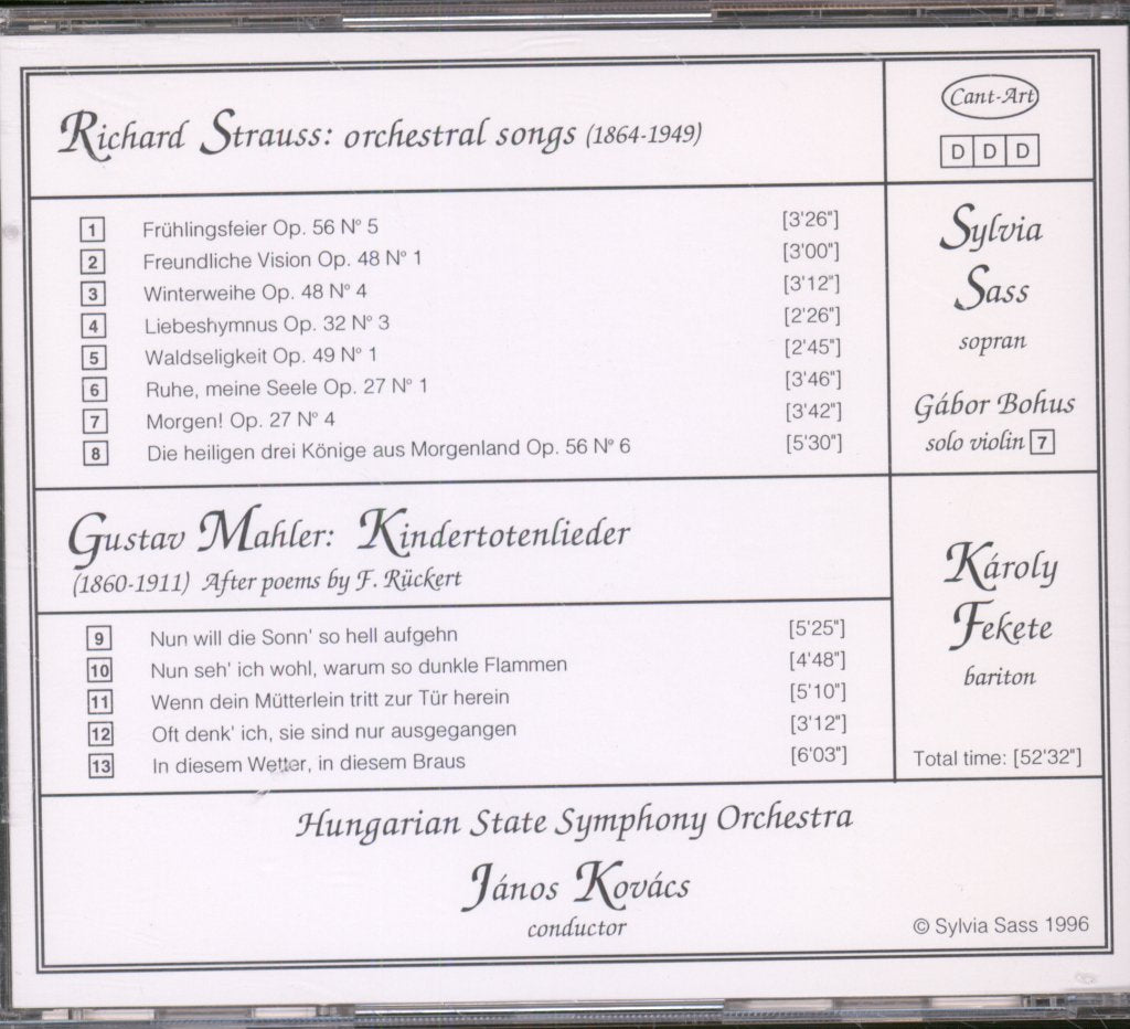 Hungarian State Symphony Orchestra, Janos Kovacs - Richard Strauss: orchestral songs, Gustav Mahler: Kindertotenlieder - Cd