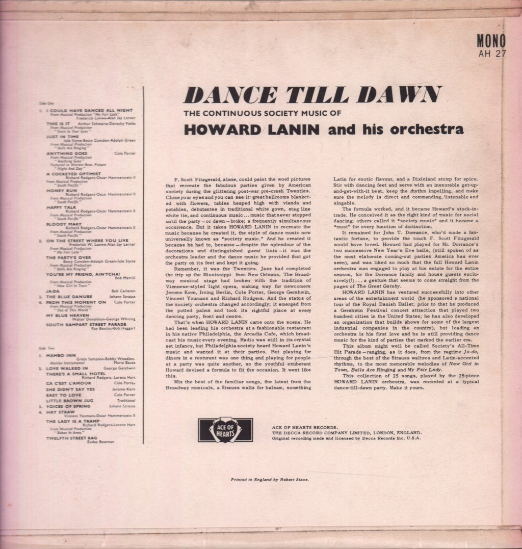 Howard Lanin And His Orchestra - Dance Till Dawn - Lp