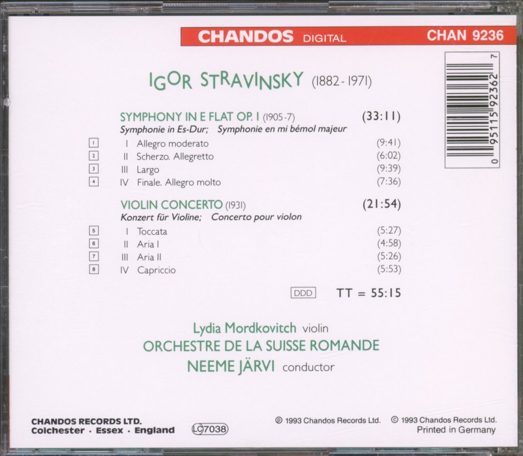 Lydia Mordkovitch, Orchestre De La Suisse Romande - Stravinsky - Symphony In E Flat / Violin Concerto - Cd