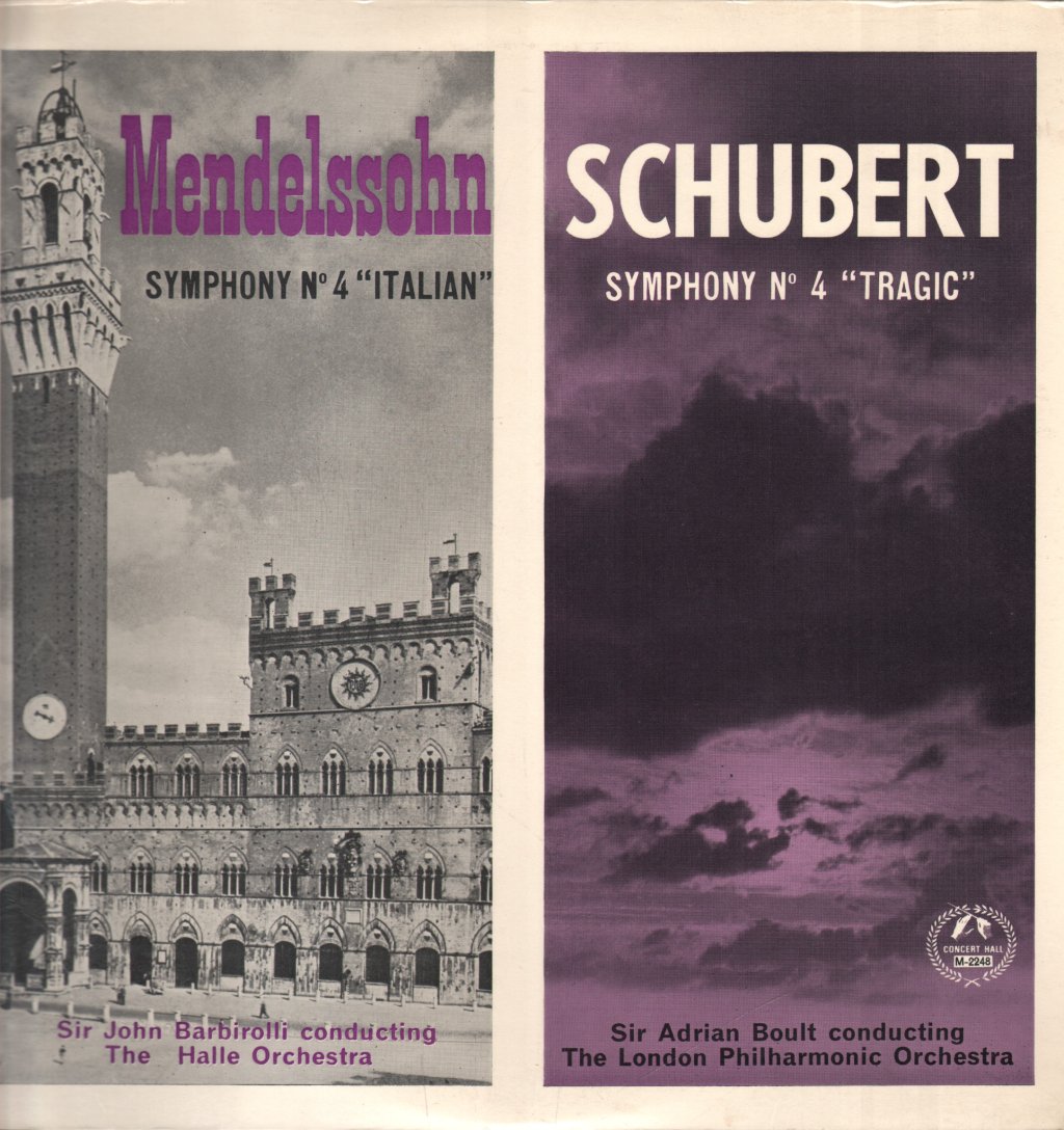 Sir Adrian Boult / London Philharmonic / Sir John Barbirolli - Mendelssohn - Symphony No 4 "Italian" / Schubert - Symphony No 4 "Tragic" - Lp
