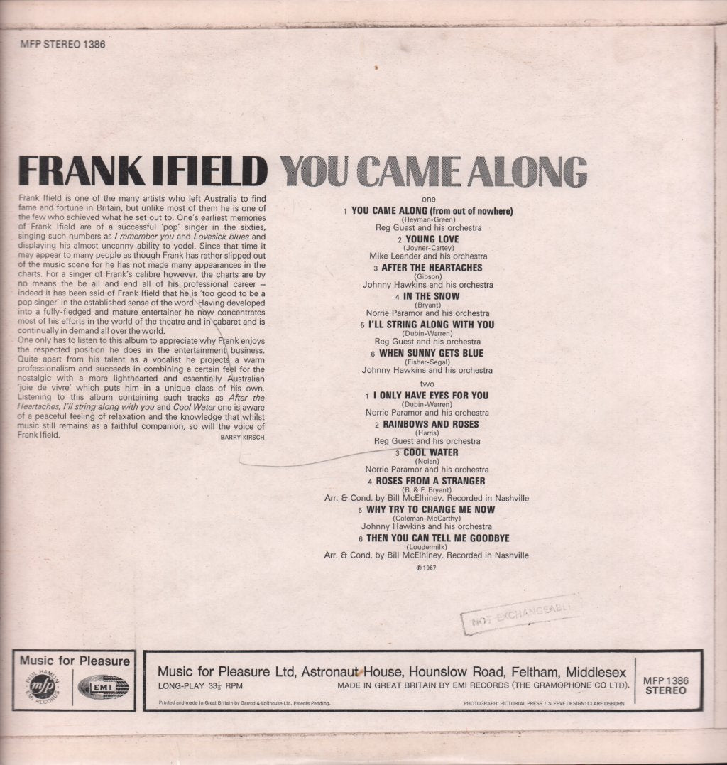 Frank Ifield - You Came Along - Lp