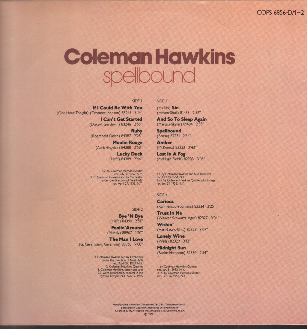 Coleman Hawkins - Spellbound - Double Lp