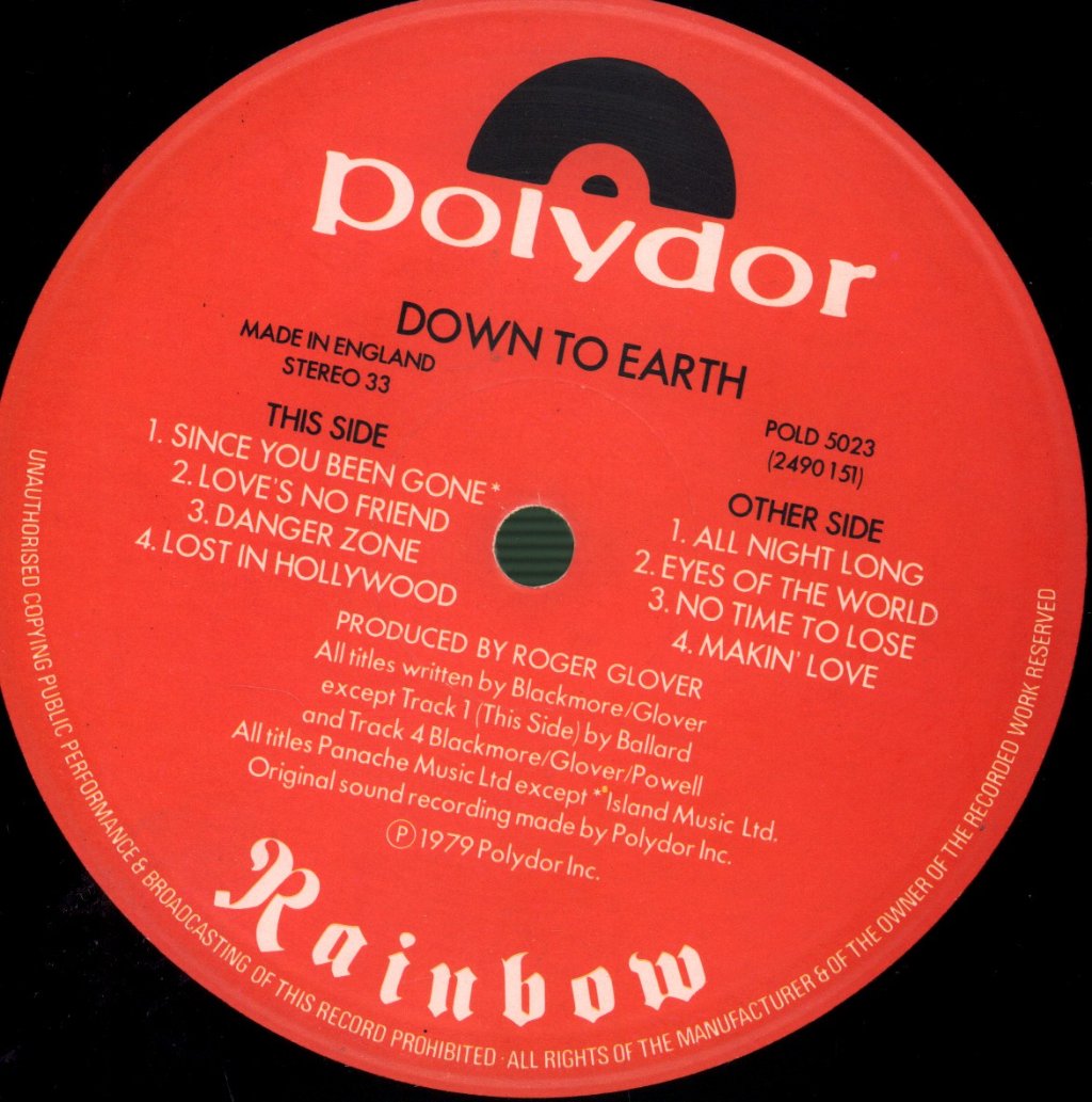 Rainbow - Down To Earth - Lp