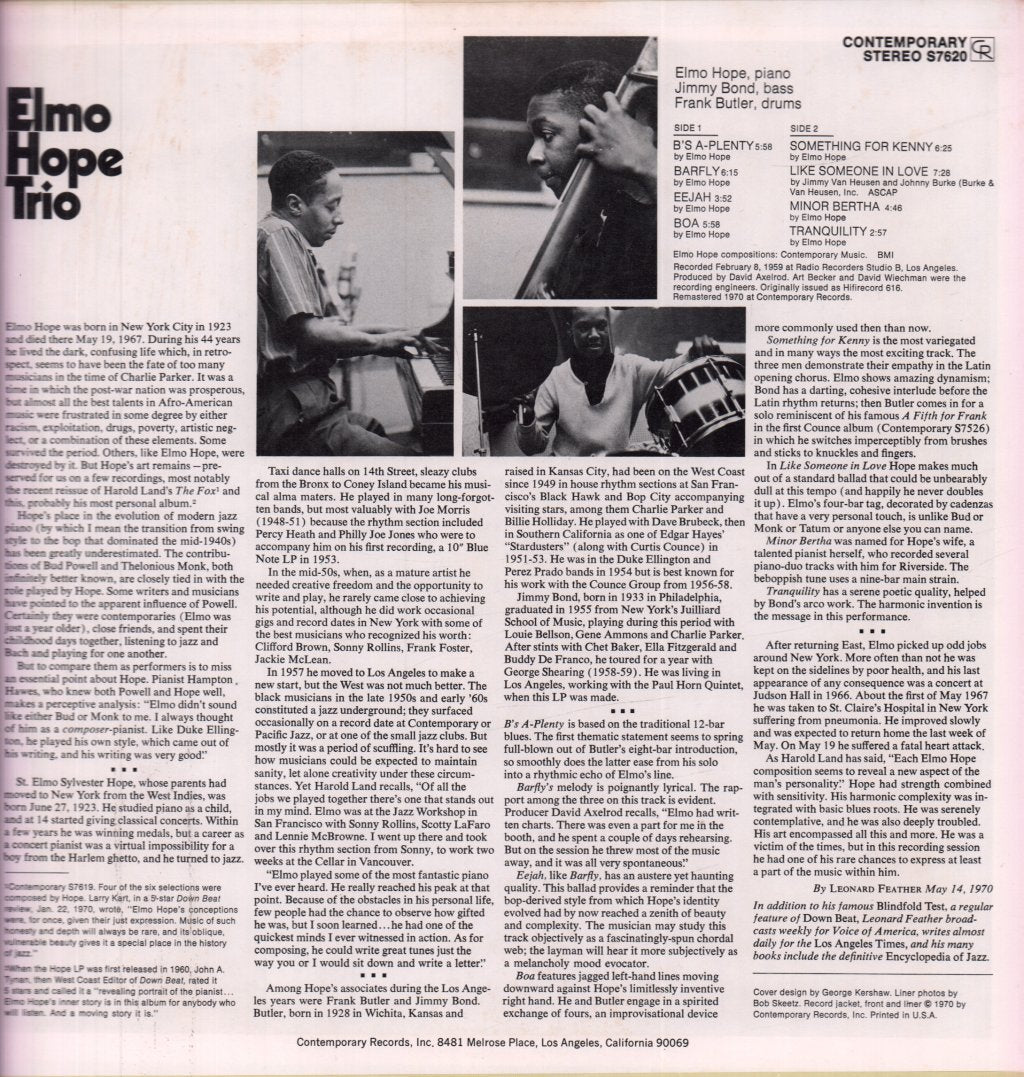 Elmo Hope Trio - Elmo Hope Trio - Lp
