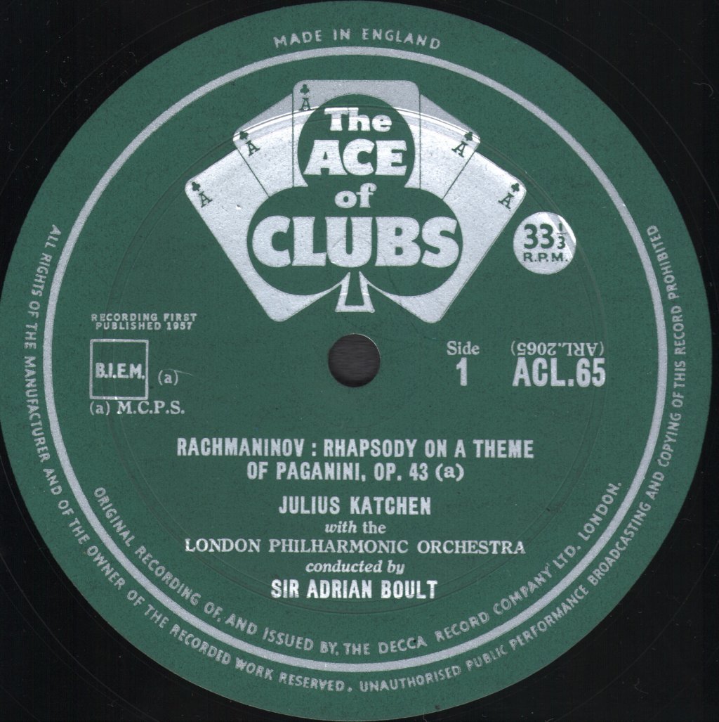 Julius Katchen / Sir Adrian Boult / London Philharmonic Orchestra - Rachmaninov - Rhapsody On A Theme Of Paganini / Dohnányi - Variations On A Nursery Song - Lp