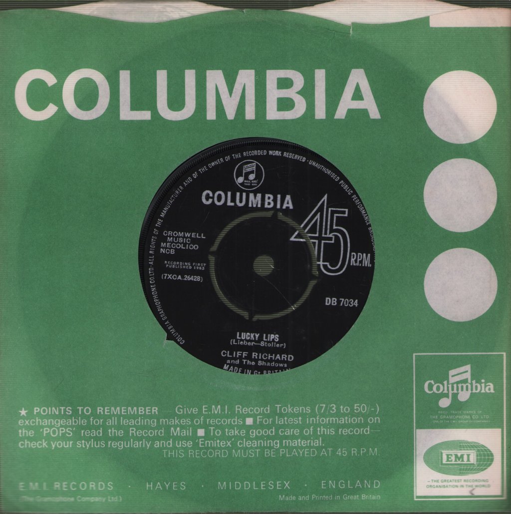Cliff Richard And The Shadows - Lucky Lips - 7 Inch