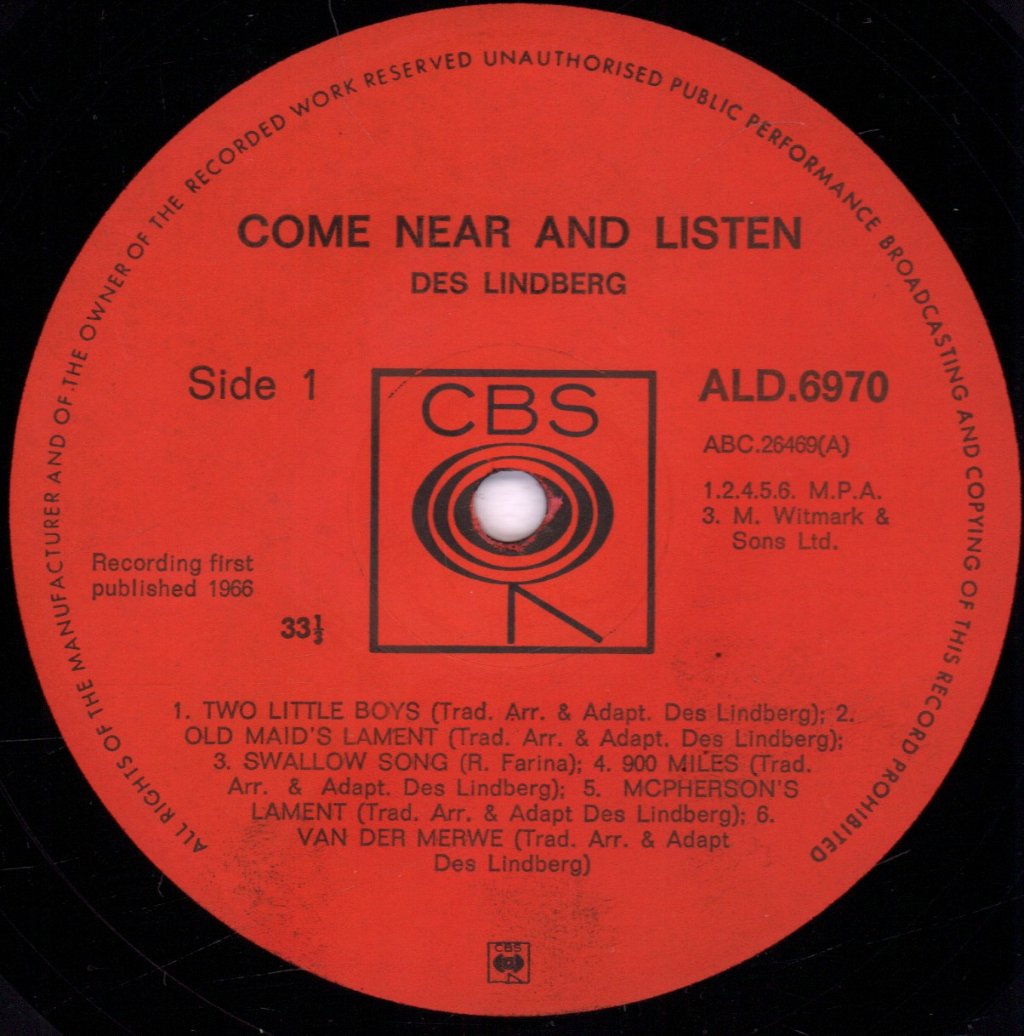 Des Lindberg - Come Near And Listen - Lp