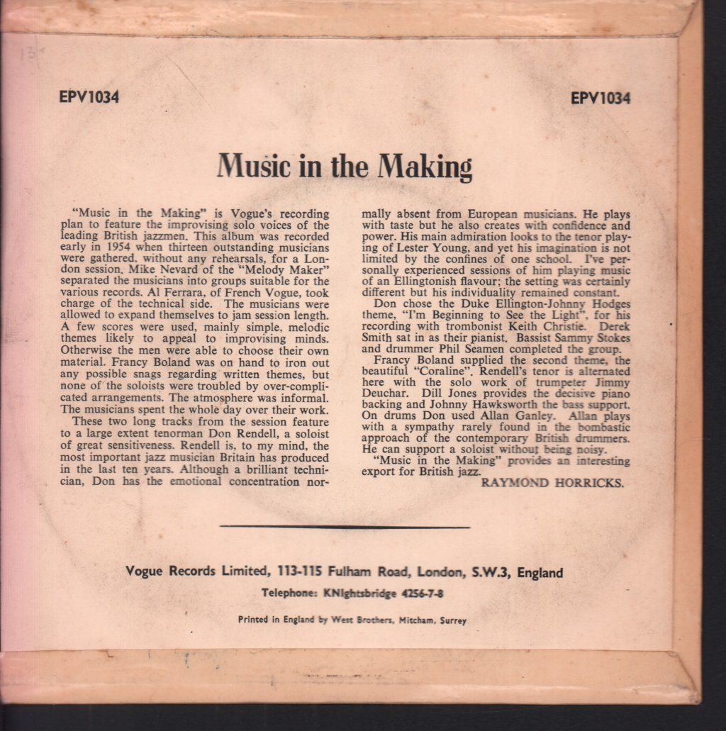 Don Rendell - Music In The Making volume 2 - 7 Inch