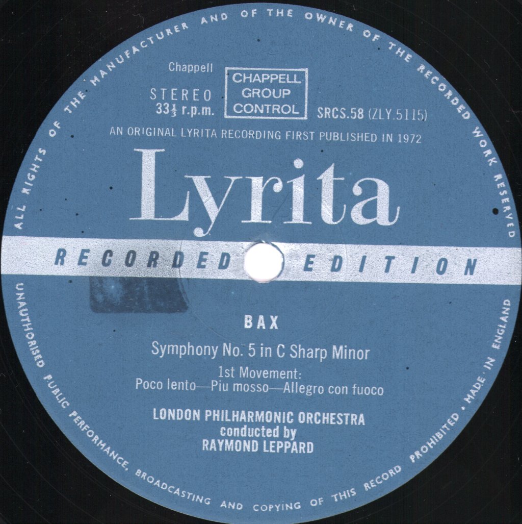Raymond Leppard / London Philharmonic Orchestra - Bax - Symphony No.5 - Lp