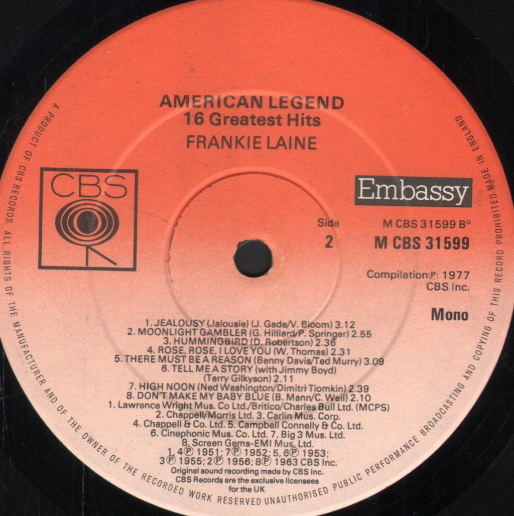 Frankie Laine - American Legend -16 Greatest Hits - Lp