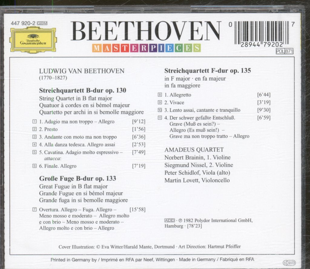 Amadeus-Quartett - Beethoven - Streichquartette Op. 130 - Grosse Fuge Op. 133 - Op. 135 - Cd