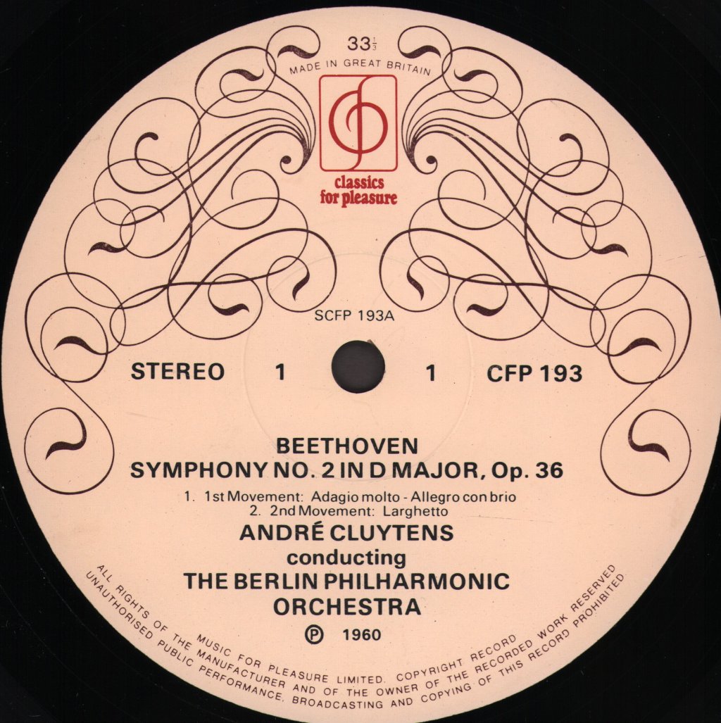 Andre Cluytens / Berlin Philharmonic Orchestra - Beethoven - Symphony No.2 In D / Overture: Egmont - Lp