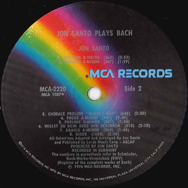 Jon Santo - Plays Bach Synthesized Electrons - Lp
