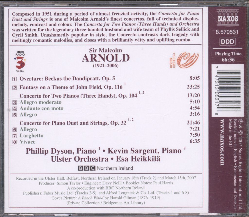 Phillip Dyson, Kevin Sargent, Ulster Orchestra, Esa Heikkilä - Malcolm Arnold - Concerto For Two Pianos (Three Hands) /  Concerto For Piano Duet - Cd
