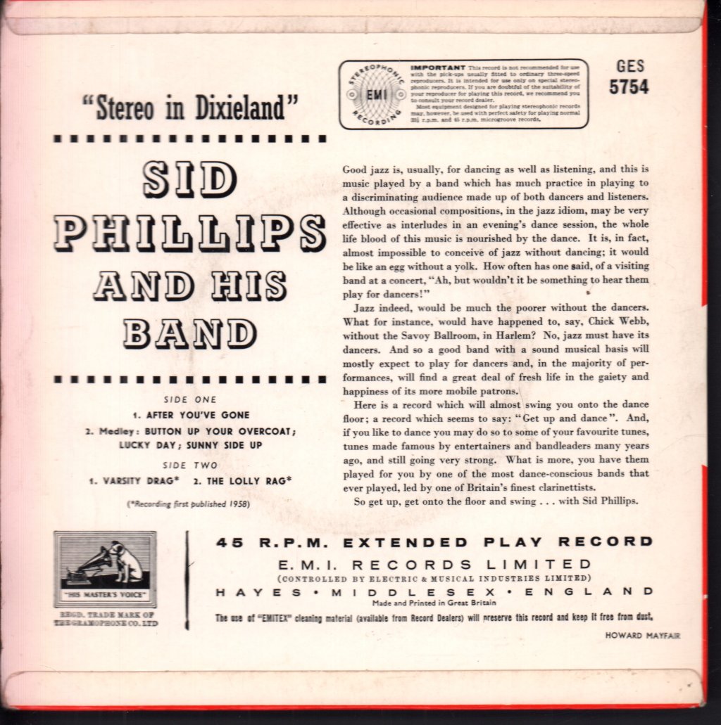 Sid Phillips And His Band - Stereo In Dixieland - 7 Inch