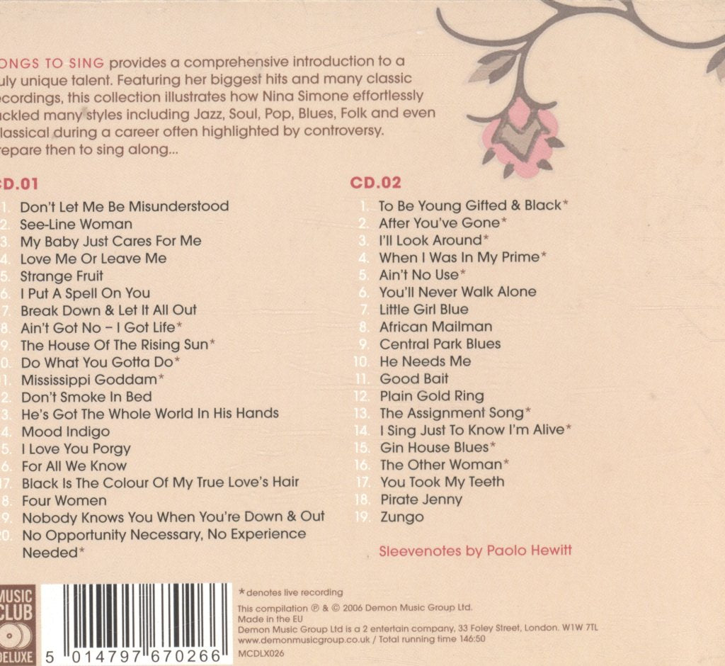 Nina Simone - Songs To Sing (The Best Of Nina Simone) - Double Cd